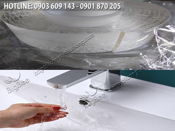 băng keo 2 mặt dẻo dày màu trong suốt làm sạch bằng nước