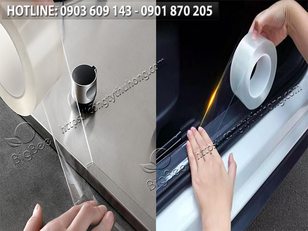 băng keo 2 mặt dẻo dày màu trong suốt dán phụ kiện ô tô
