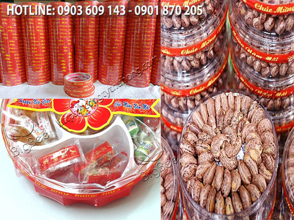 Băng keo chúc mừng năm mới sử dụng dán trên các hộp bánh, mứt, hạt dịp Tết Băng keo chúc mừng năm mới sử dụng dán trên các hộp bánh, mứt, hạt dịp Tết
