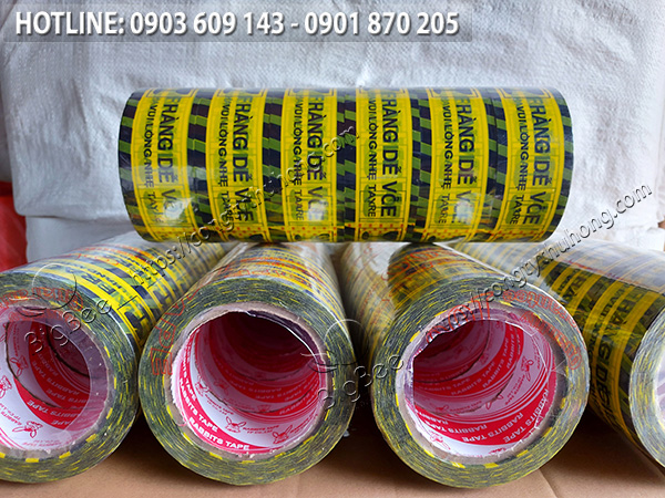 băng keo đóng hàng dễ bể in chữ và ký hiệu vàng đen 100y giá rẻ 2
