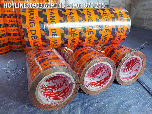 băng keo hàng dễ vỡ cam đen dán thùng chất lượng