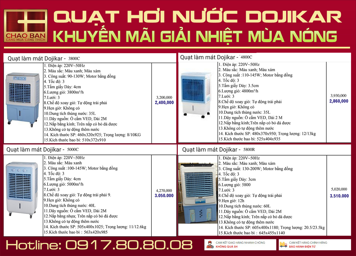 QUẠT HƠI NƯỚC DOJIKAR - KHUYẾN MÃI GIẢI NHIỆT MÙA NÓNG