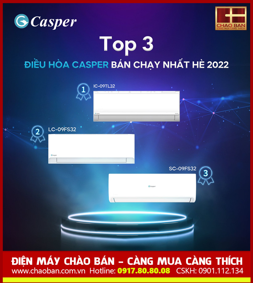 TOP 3 ĐIỀU HÒA CASPER BÁN CHẠY NHẤT HÈ 2022 - ĐIỆN MÁY CHÀO BÁN
