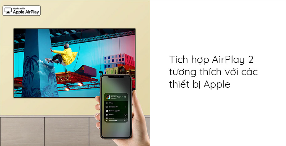 Smart TV 4K Samsung 55RU7200 Tích hợp AirPlay 2 - hoạt động hiệu quả với các thiết bị Apple