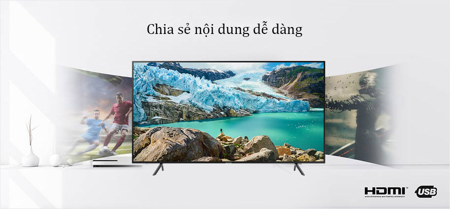 Smart TV 4K Samsung 43RU7400 Hỗ trợ cổng HDMI, USB