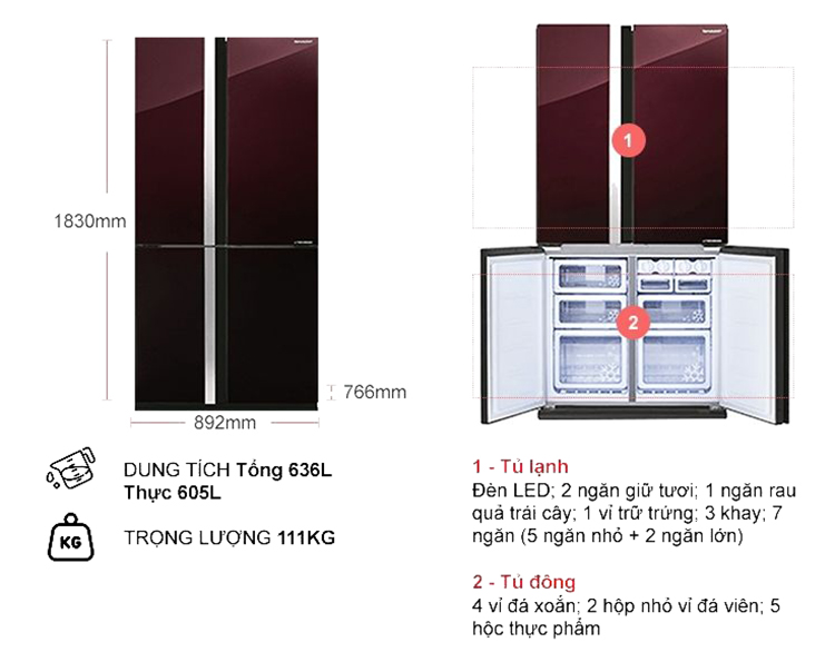Tủ Lạnh Inverter Sharp Sj-Fx688vg-Rd (605l) - Hàng Chính Hãng Tủ Lạnh Inverter Sharp Sj-Fx688vg-Rd (605l) - Hàng Chính Hãng