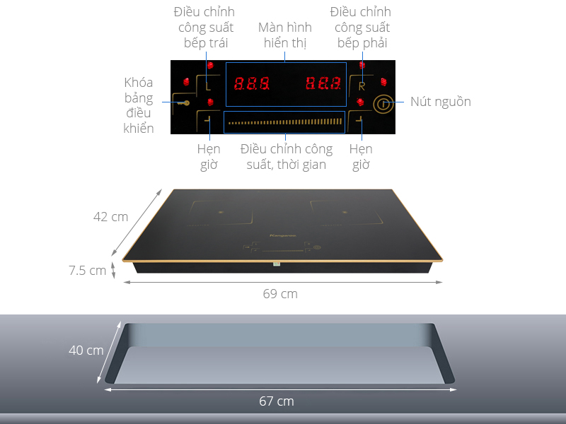 Thông số kỹ thuật Bếp từ đôi Kangaroo KG438I