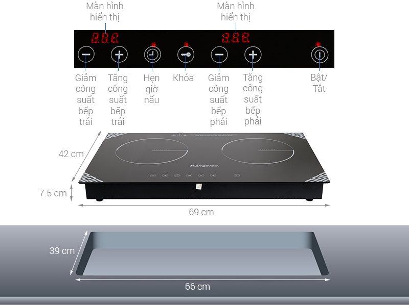 Thông số kỹ thuật Bếp từ đôi Kangaroo KG498N