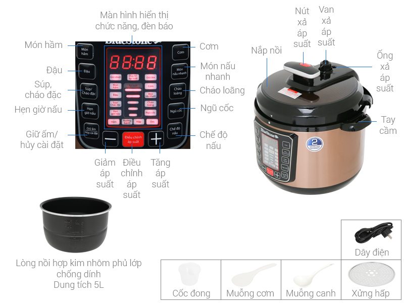 Thông số kỹ thuật Nồi áp suất điện Bluestone PCB-5753 5 lít