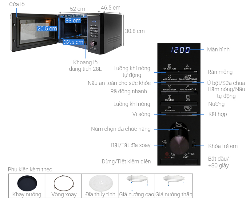 Thông số kỹ thuật Lò vi sóng Samsung MC28M6035CK/SV-N 28 lít