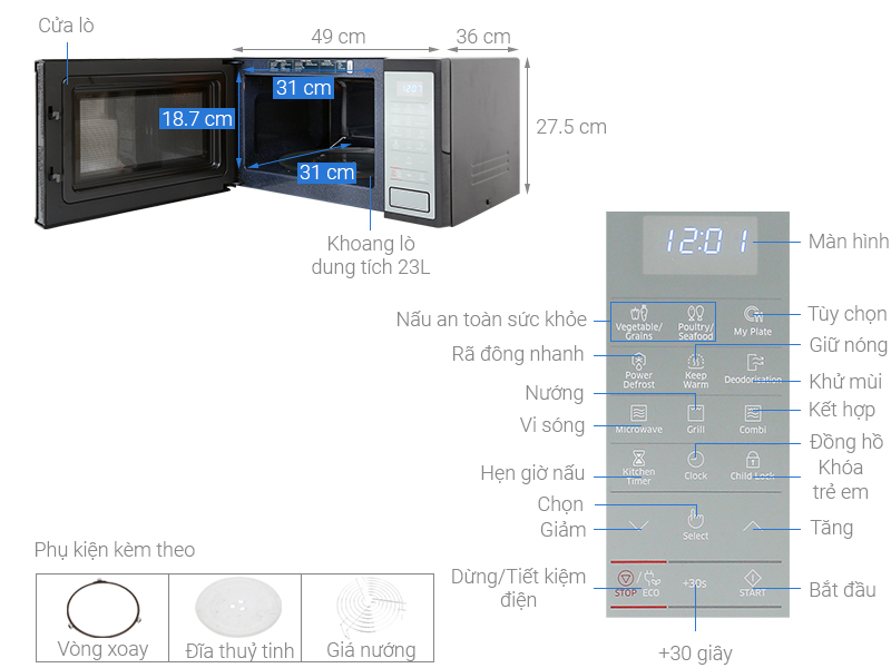 Thông số kỹ thuật Lò vi sóng Samsung MG23J5133AM/SV-N