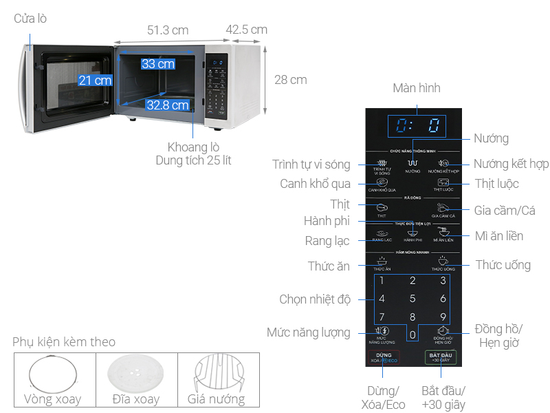 Thông số kỹ thuật Lò vi sóng Sharp R-G52XVN-ST 25 lít
