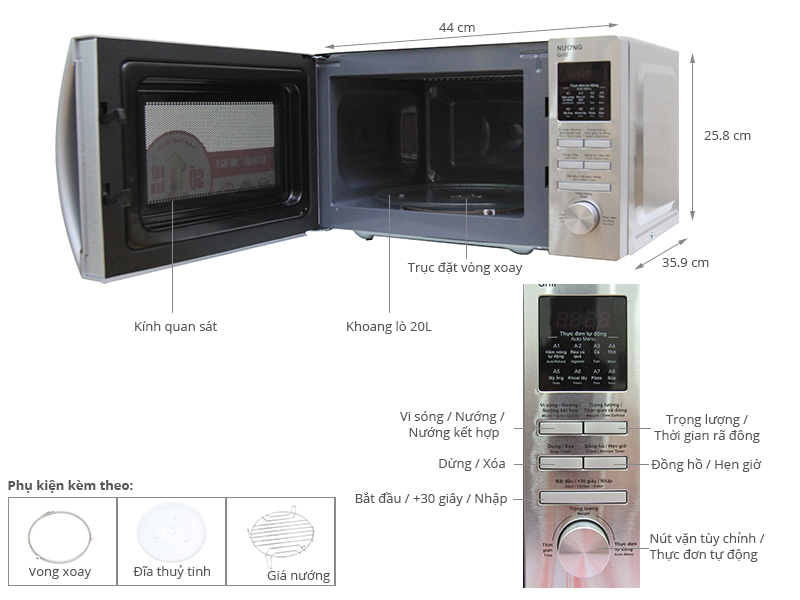 Thông số kỹ thuật Lò vi sóng Sharp R-G620 VN (ST) 20 lít