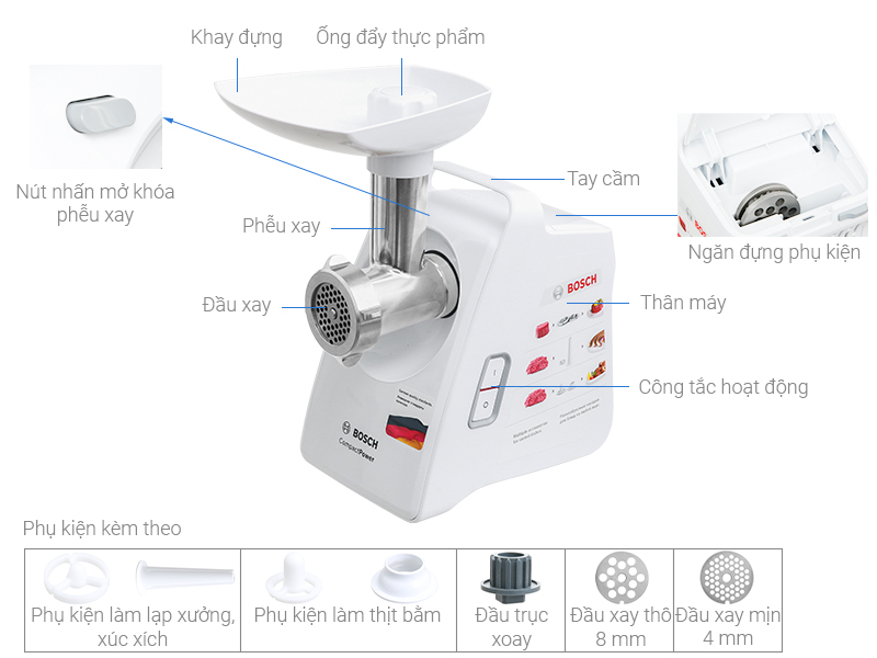 Thông số kỹ thuật Máy xay thịt Bosch HMH-MFW3520W 500W
