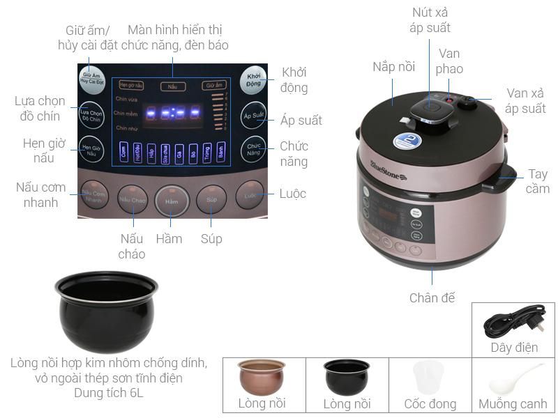 Thông số kỹ thuật Nồi áp suất điện Bluestone PCB-5763 5 lít