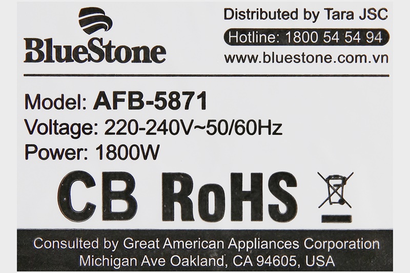 Công suất 1800 W kết hợp công nghệ Rapid Air chiên không dầu hiện đại cho món ăn chín nhanh - Nồi chiên không dầu Bluestone AFB-5871 5.5 lít Công suất 1800 W kết hợp công nghệ Rapid Air chiên không dầu hiện đại cho món ăn chín nhanh - Nồi chiên không dầu Bluestone AFB-5871 5.5 lít