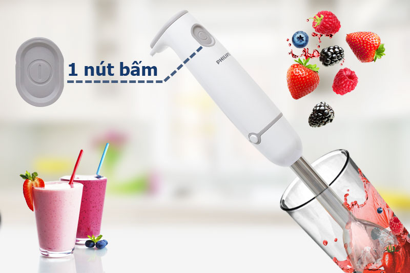 Dễ dàng sử dụng với 1 nút bấm trên thân máy - Máy xay cầm tay Philips HR1607 Dễ dàng sử dụng với 1 nút bấm trên thân máy - Máy xay cầm tay Philips HR1607