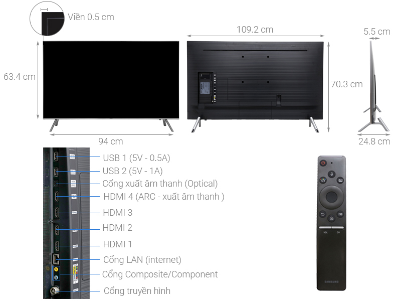 Thông số kỹ thuật Smart Tivi QLED Samsung 4K 49 inch QA49Q6FN