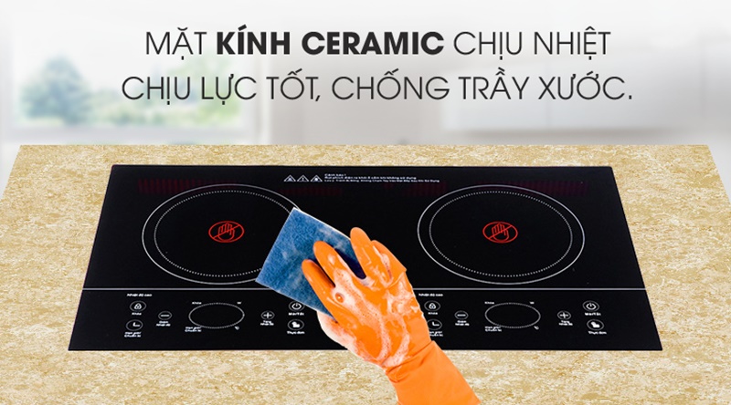 Mặt kính Ceramic cao cấp có độ bền cao - Bếp hồng ngoại đôi Sanaky SNK-201HGW Mặt kính Ceramic cao cấp có độ bền cao - Bếp hồng ngoại đôi Sanaky SNK-201HGW