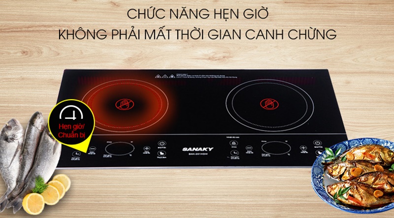 Chế độ hẹn giờ nấu tiện dụng - Bếp hồng ngoại đôi Sanaky SNK-201HGW Chế độ hẹn giờ nấu tiện dụng - Bếp hồng ngoại đôi Sanaky SNK-201HGW