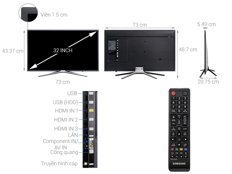 Thông số kỹ thuật Smart Tivi Samsung 32 inch UA32M5503