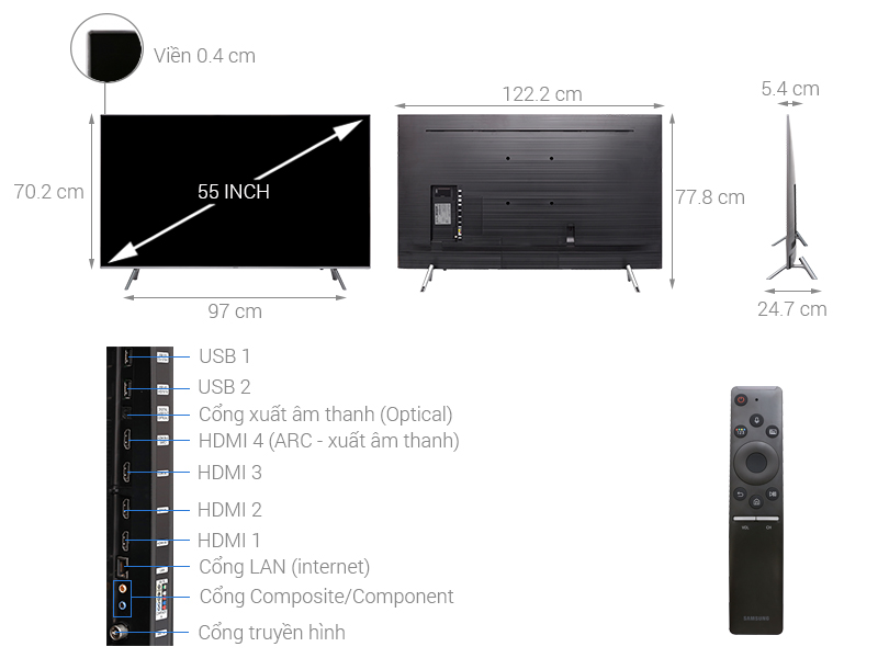 Thông số kỹ thuật Smart Tivi QLED Samsung 4K 55 inch QA55Q6FN
