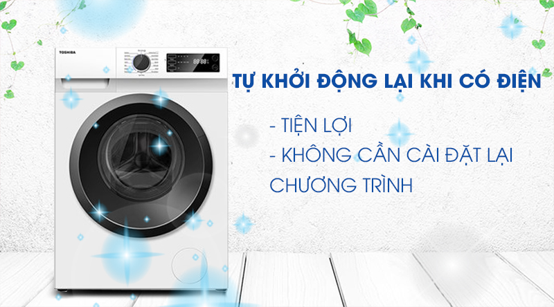 Máy giặt Toshiba Inverter 9.5 Kg TW-BK105S2V(WS)-Tiện lợi cùng chức năng tự khởi động lại khi có điện Máy giặt Toshiba Inverter 9.5 Kg TW-BK105S2V(WS)-Tiện lợi cùng chức năng tự khởi động lại khi có điện