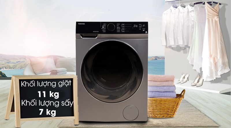 Máy giặt sấy Toshiba Inverter 11 Kg TWD-BJ120M4V(SK)-Khối lượng giặt 11 kg, sấy 7 kg, phù hợp cho hộ gia đình trên 6 người Máy giặt sấy Toshiba Inverter 11 Kg TWD-BJ120M4V(SK)-Khối lượng giặt 11 kg, sấy 7 kg, phù hợp cho hộ gia đình trên 6 người
