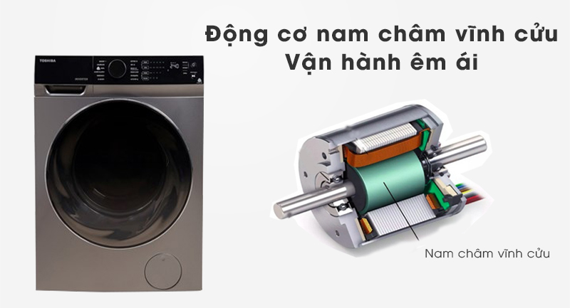 Máy giặt sấy Toshiba Inverter 11 Kg TWD-BJ120M4V(SK)-Vận hành êm bởi động cơ nam châm vĩnh cửu truyền động dây Curoa Máy giặt sấy Toshiba Inverter 11 Kg TWD-BJ120M4V(SK)-Vận hành êm bởi động cơ nam châm vĩnh cửu truyền động dây Curoa