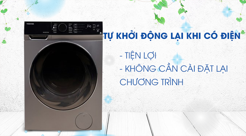 Máy giặt sấy Toshiba Inverter 11 Kg TWD-BJ120M4V(SK)-Tiện lợi với khả năng tự khởi động lại khi có điện Máy giặt sấy Toshiba Inverter 11 Kg TWD-BJ120M4V(SK)-Tiện lợi với khả năng tự khởi động lại khi có điện