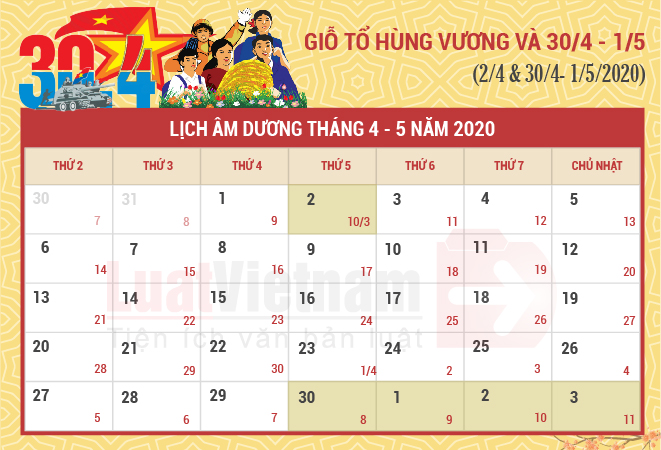 Giỗ Tổ Hùng Vương và dịp lễ 30/4, 1/5 được nghỉ mấy ngày?