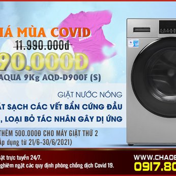 Máy giặt Aqua Inverter 9 kg AQD-D900F S - TRỢ GIÁ MÙA COVID