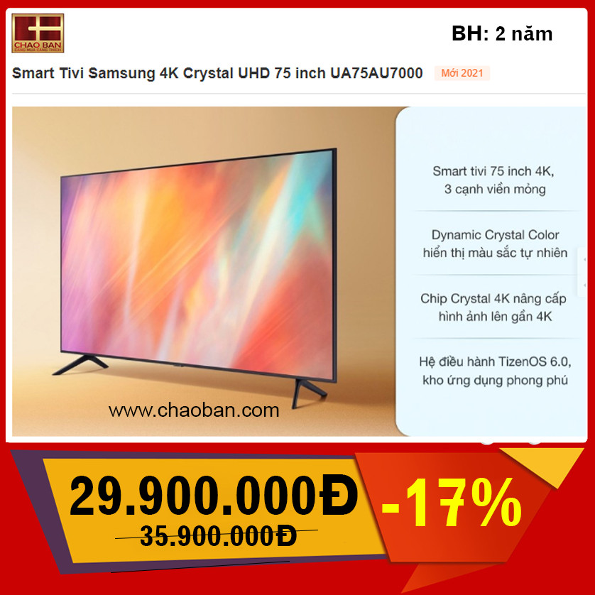 Smart TV Samsung 4K 75 inch 75AU7000 (UA75AU7000)