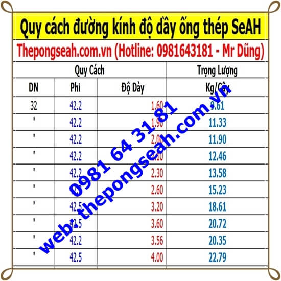 Ống thép mạ kẽm SeAH DN32 ( 42 x 3.56mm) Ống thép mạ kẽm SeAH DN32 ( 42 x 3.56mm)