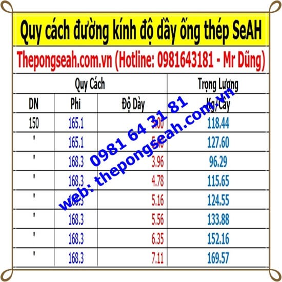 Ống thép mạ kẽm SeAH DN150 ( 168 x 6.35mm) Ống thép mạ kẽm SeAH DN150 ( 168 x 6.35mm)