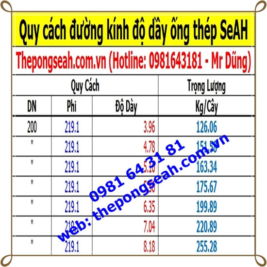 Ống thép mạ kẽm SeAH DN200 ( 219 x 6.35mm)  Ống thép mạ kẽm SeAH DN200 ( 219 x 6.35mm)