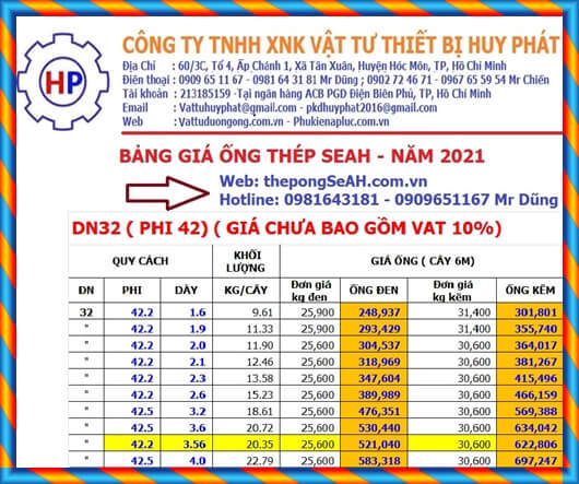 Ống thép mạ kẽm SeAH DN32 ( 42 x 3.56mm) Ống thép mạ kẽm SeAH DN32 ( 42 x 3.56mm)