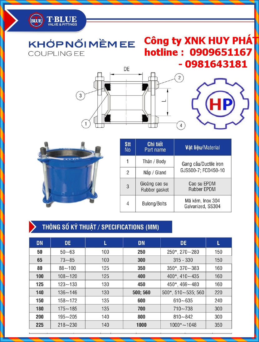 Khớp nối mềm gang EE DN150 Khớp nối mềm gang EE DN150