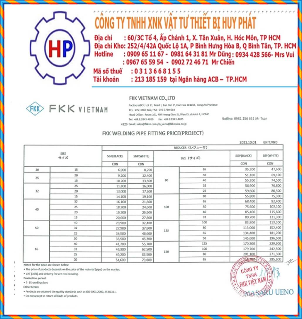 Bảng giá phụ kiện hàn FKK Nhật Bản mới nhất Bảng giá phụ kiện hàn FKK Nhật Bản mới nhất