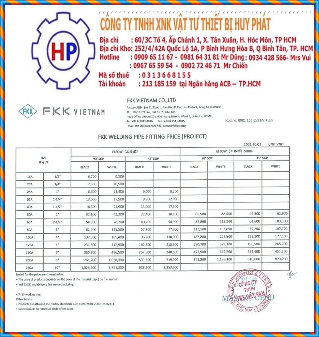 Bảng giá phụ kiện hàn FKK Nhật Bản mới nhất Bảng giá phụ kiện hàn FKK Nhật Bản mới nhất