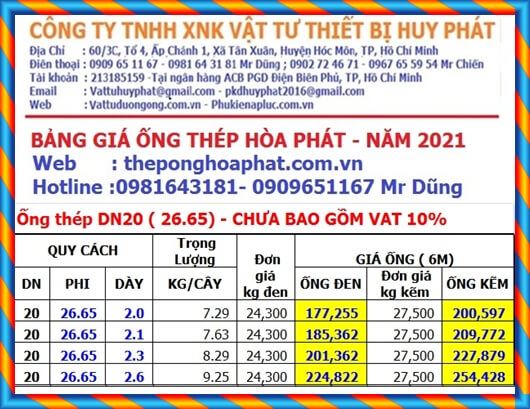 Ống thép Hòa Phát mạ kẽm DN20 ( 27 x 2.3) Ống thép Hòa Phát mạ kẽm DN20 ( 27 x 2.3)