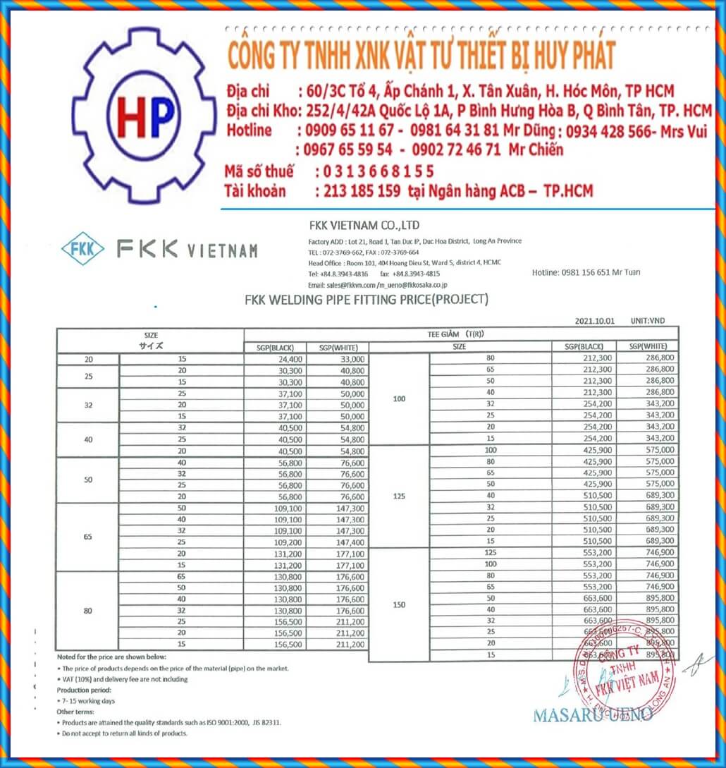 Bảng giá phụ kiện hàn FKK Nhật Bản mới nhất Bảng giá phụ kiện hàn FKK Nhật Bản mới nhất