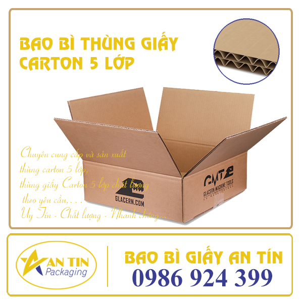Thùng carton 5 lớp gồm có 3 lớp mặt phẳng - 2 lớp sóng