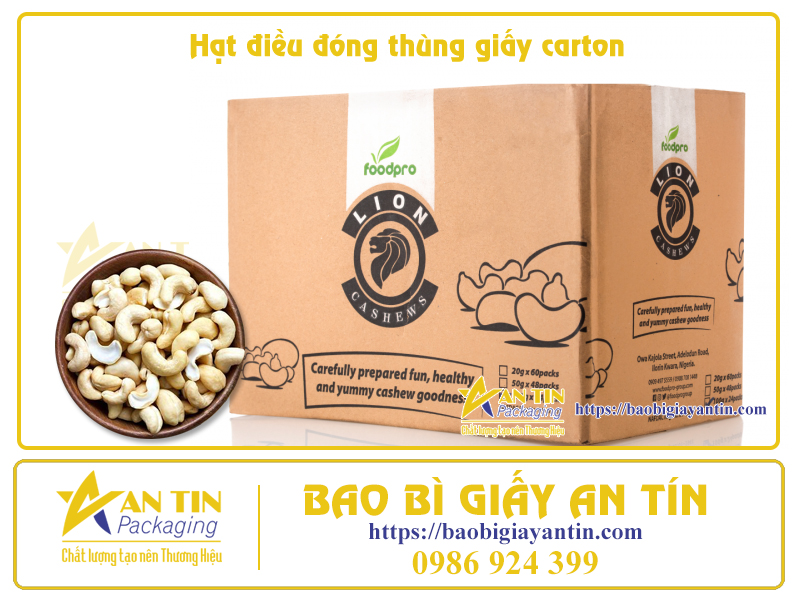 Hạt điều đóng gói thùng giấy carton