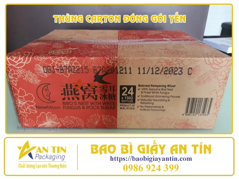 CHI TIẾT THÙNG CARTON ĐÓNG GÓI YẾN SÀO XỨNG TẦM SẢN PHẨM CAO CẤP