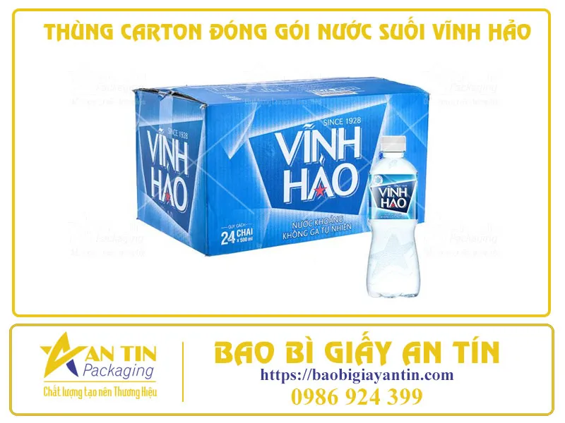 TÌM HIỂU MẪU THÙNG CARTON ĐÓNG GÓI NƯỚC SUỐI VĨNH HẢO