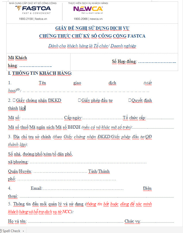 Mẫu giấy đề nghị đăng ký chữ ký số