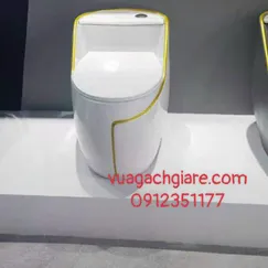 Bồn Cầu Trứng Liền Khối Giá rẻ màu xám - trắng - đen viền vàng