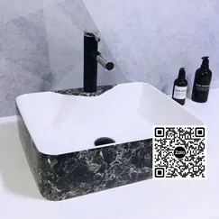 Chậu Lavabo Chữ Nhật Giá Rẻ màu trắng viền đen - nâu