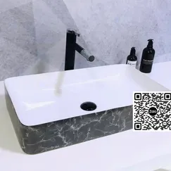 Chậu Lavabo Chữ Nhật Giá Rẻ màu trắng viền đen